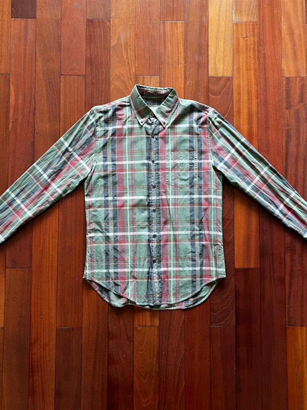 Club Monaco Plaid Button Down Shirt M Green Red Slim Fit - Picture 2 of 9